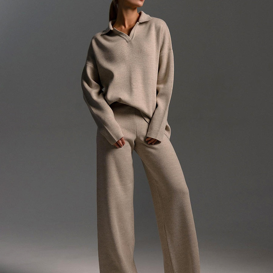 Avril - 2-Piece Set: Knitted Top and Wide-Leg Trousers