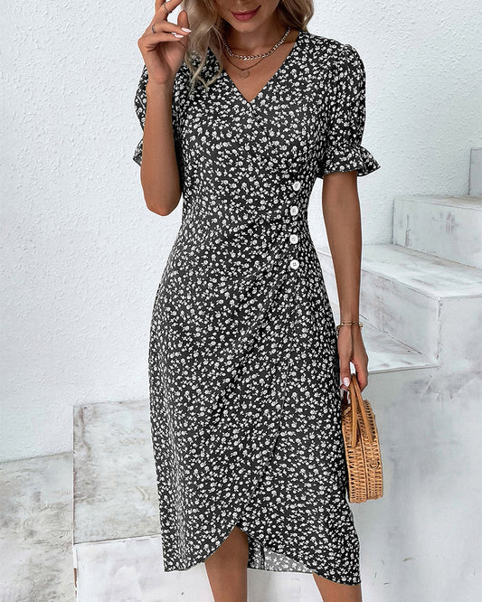 Daysi - Floral Print V-Neck Dress