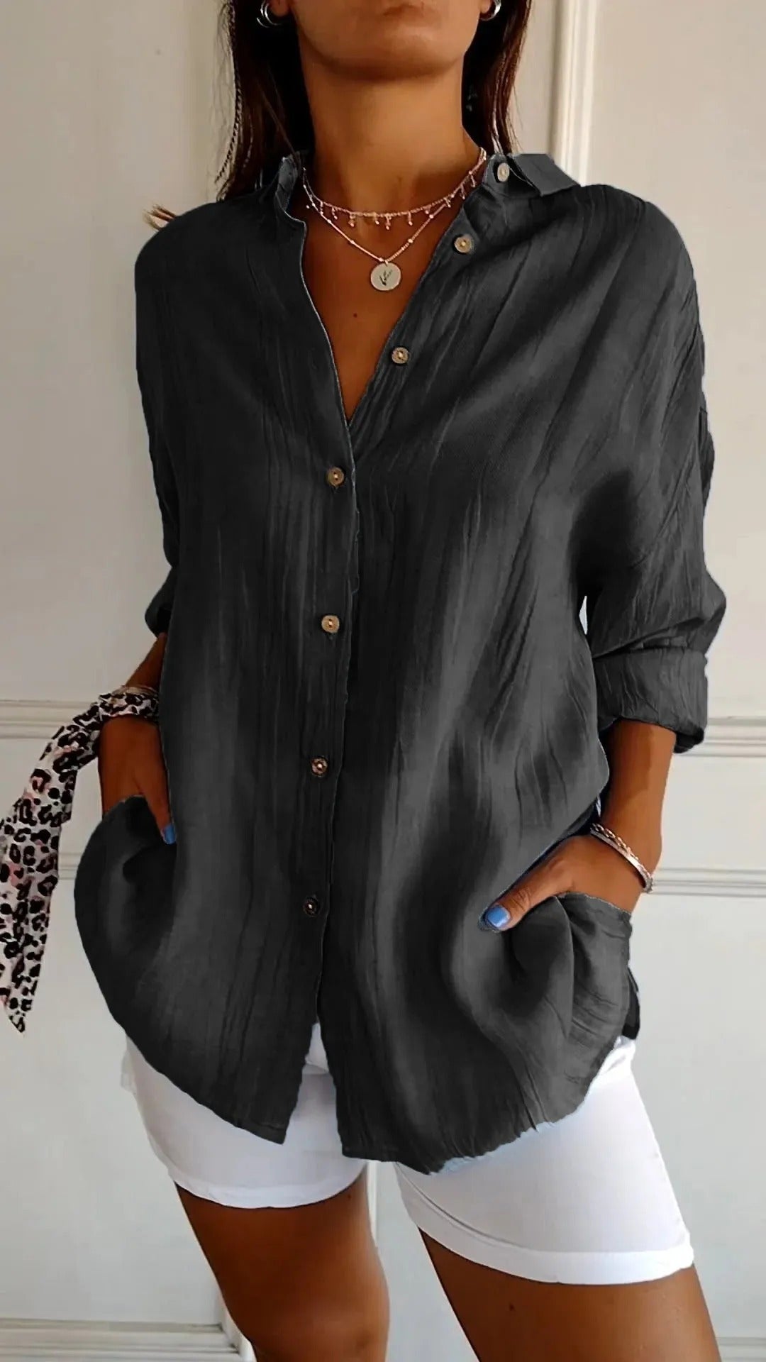 Eyén™ - Pleated Button-Up Shirt
