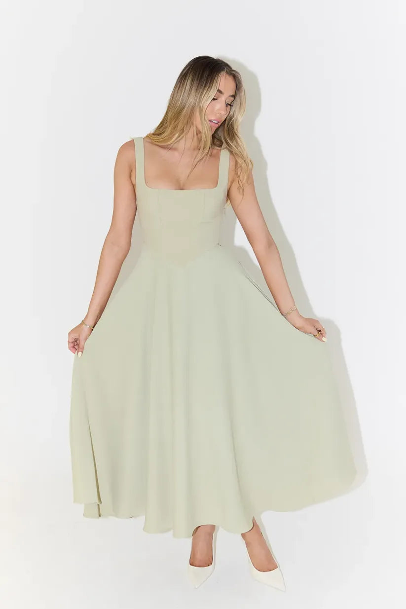 Blake - Midi Dress with Square Neckline and High Waist