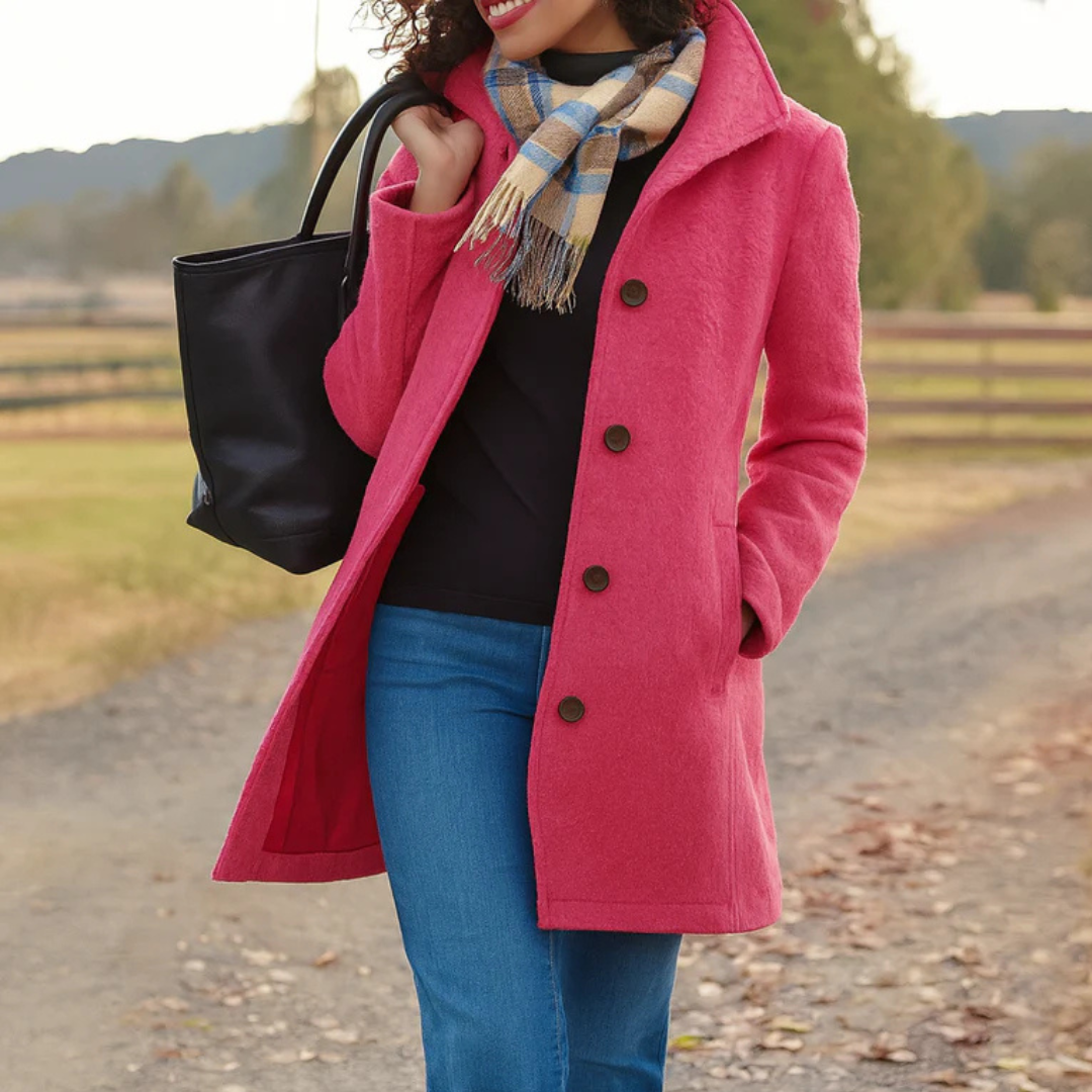Elena – Chic Long Coat with Classic Button Design