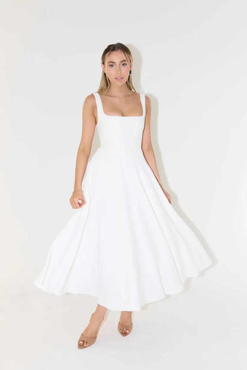Blake - Midi Dress with Square Neckline and High Waist