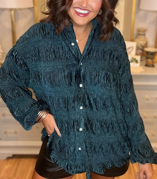 Charlotte - Embrace Elegance with Our Velvet Ruched Blouse
