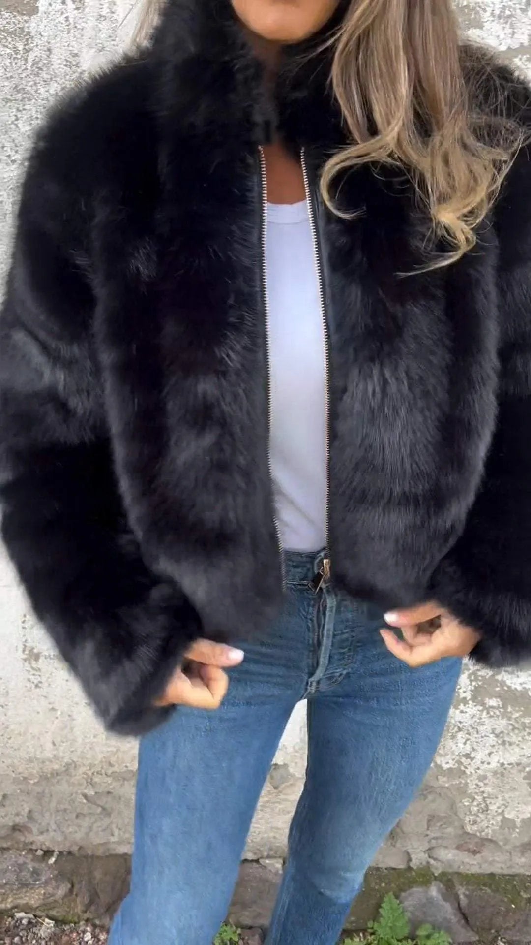 Caiyin - High Neck Faux Leather Jacket