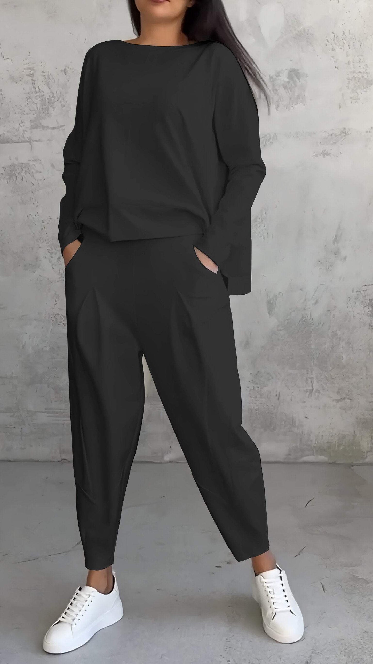Annie - Casual Round Neck Long Sleeve Two Piece Suit