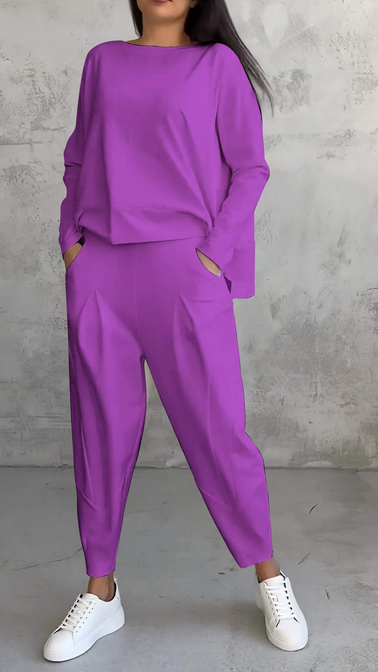 Annie - Casual Round Neck Long Sleeve Two Piece Suit