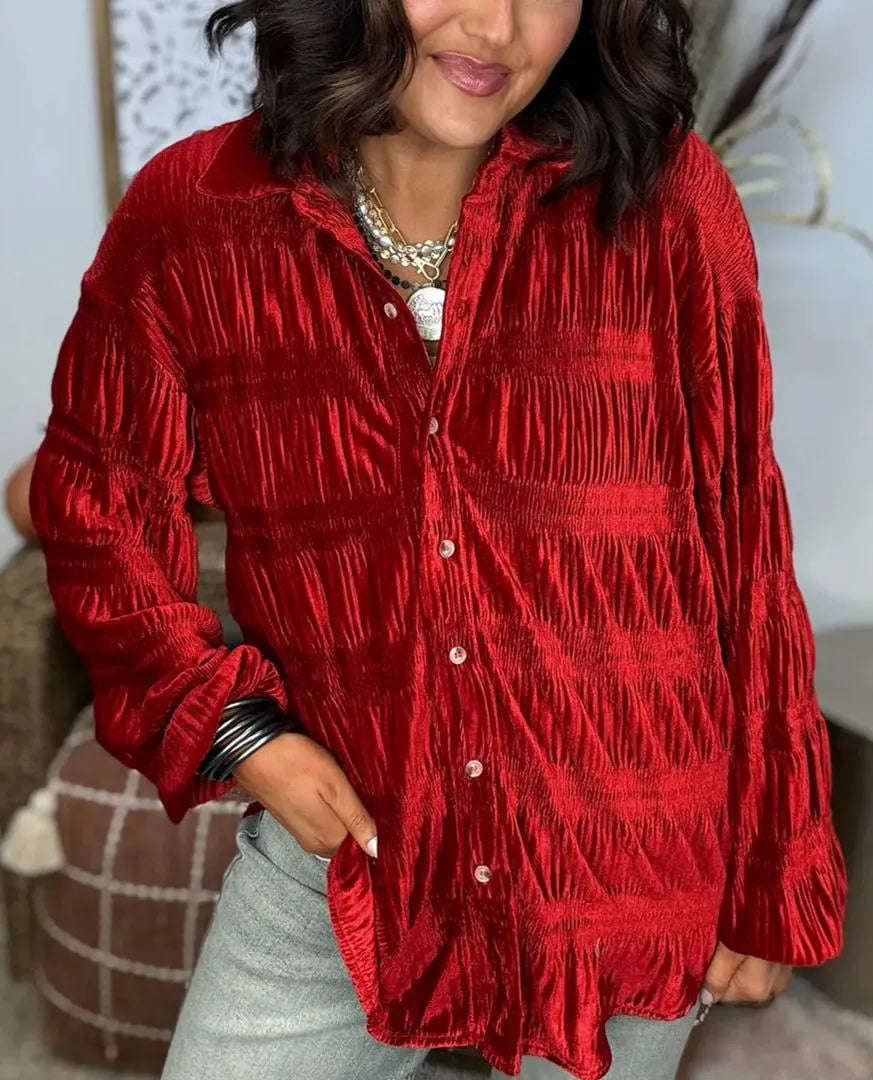 Charlotte - Embrace Elegance with Our Velvet Ruched Blouse