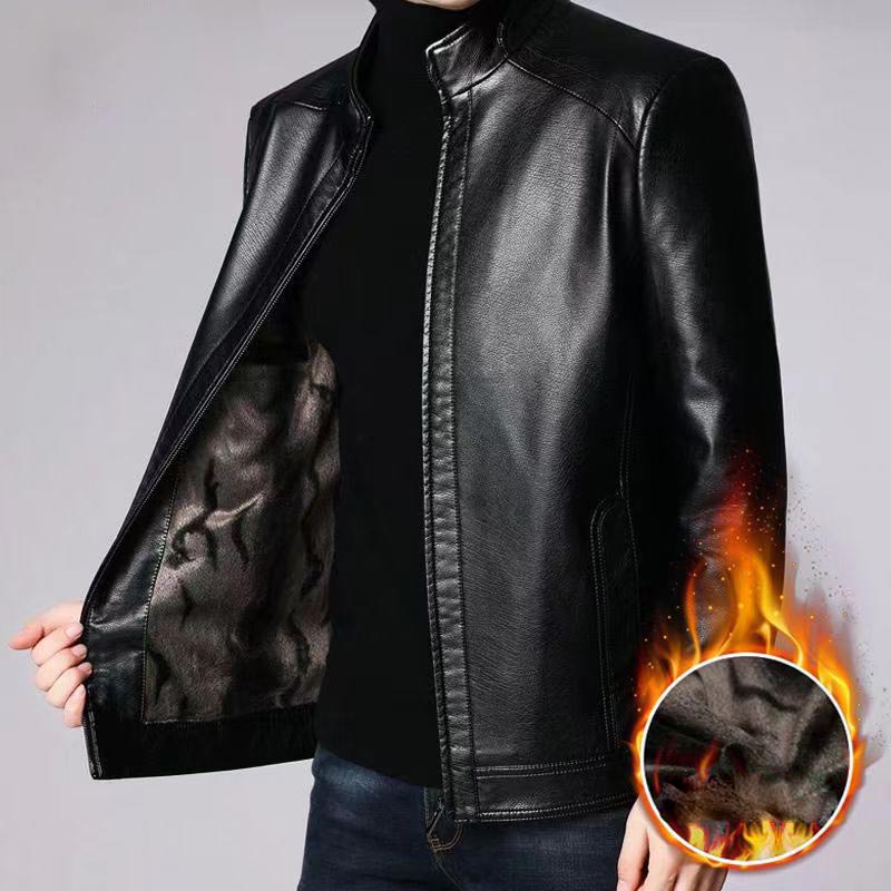 Eduardo - Men's leather jacket with warm fleece lining