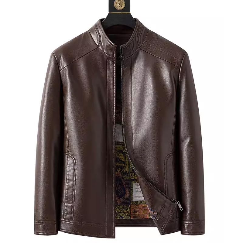 Eduardo - Men's leather jacket with warm fleece lining
